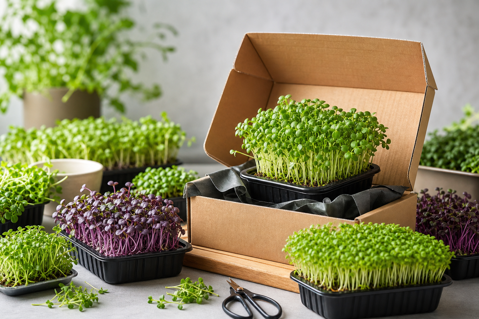 Fresh microgreens packed for online delivery